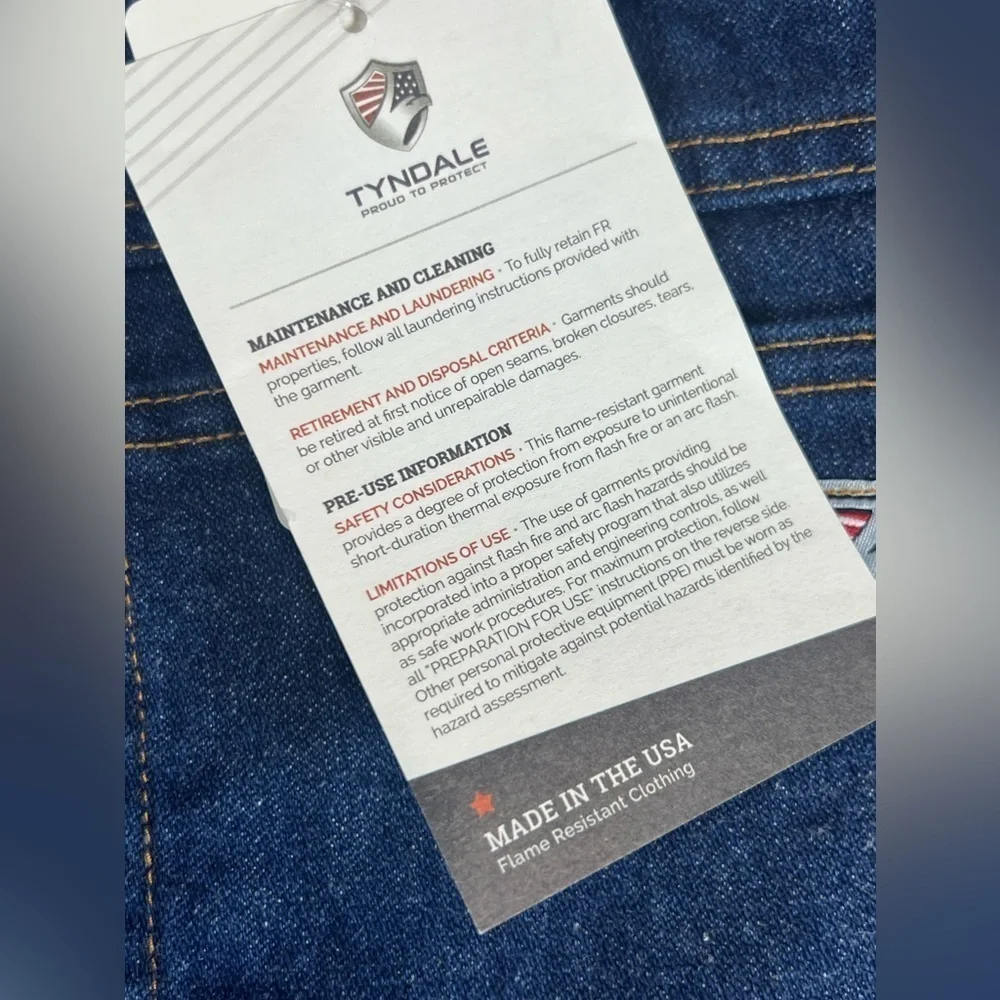 NWT Tyndale Madd in USA Arc Rates Flame Resistant 38W Denim Jeans Old stock